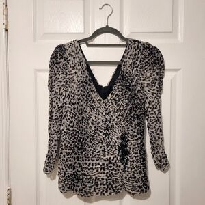 Tadashi Shoji Black and Gray Patterned Blouse